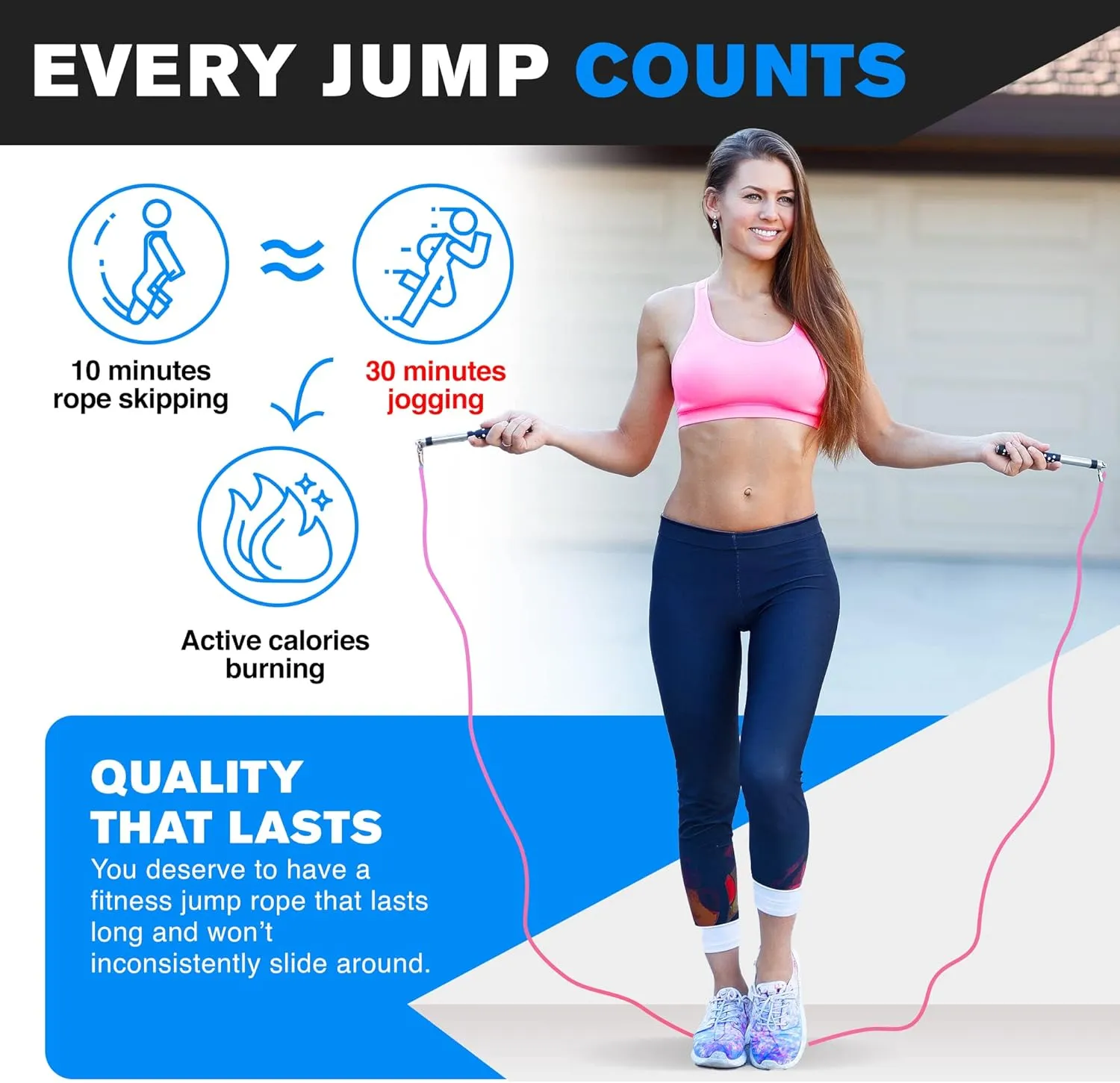 Freestyle Boxing Jump Rope by DYNAPRO with Long Handles for better control, adjustable to any height, Freestyling, Double Unders, Crossovers, HIIT and More