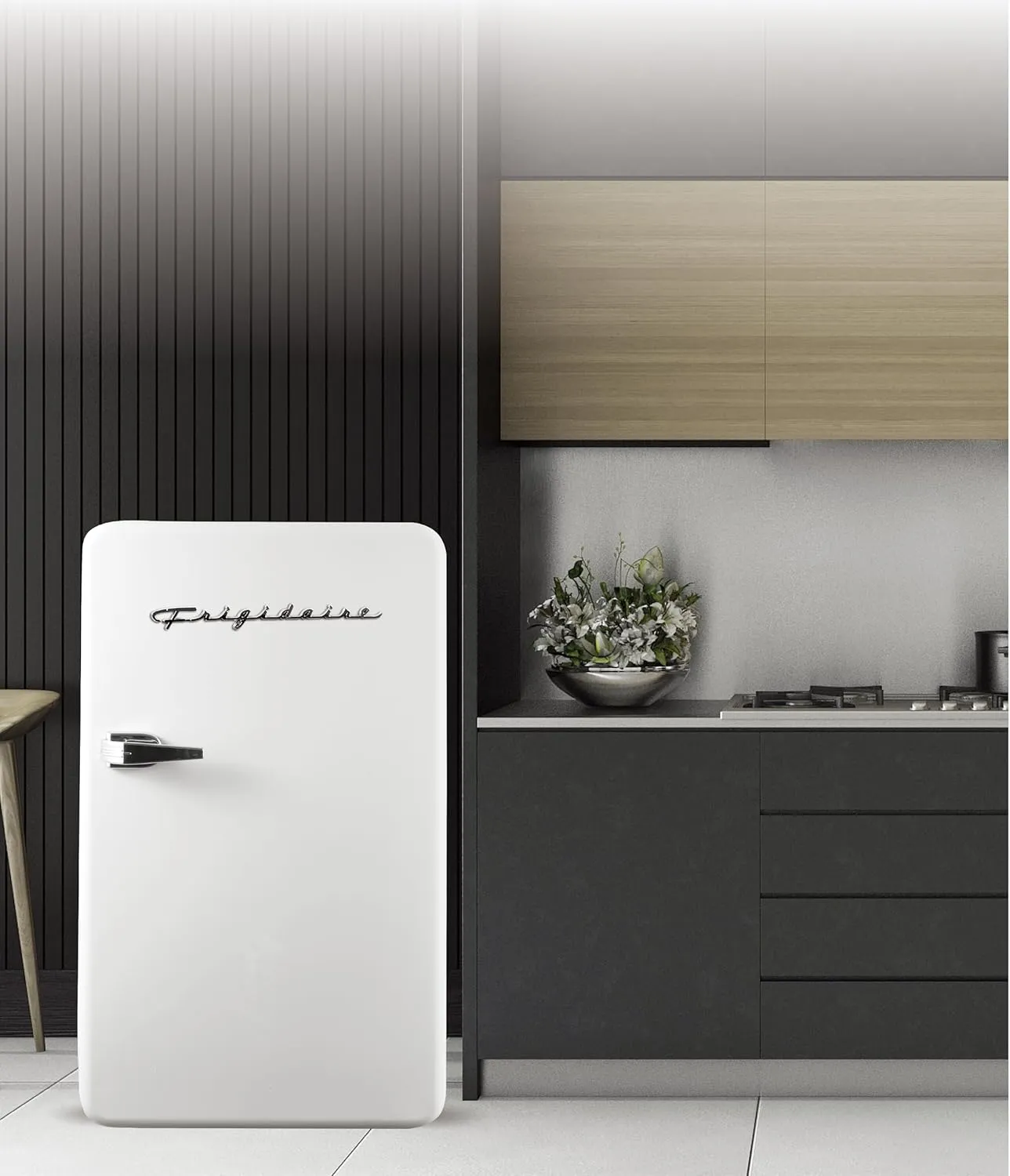 Frigidaire Retro Compact Refrigerator with Chiller, 3.2 cu ft Countertop Fridge, Built-In Bottle Opener, Rounded Corners, Premium, for Office, Bedroom, Dorm Room, Cabin, 18.5D x 20W x 31.5H (White)