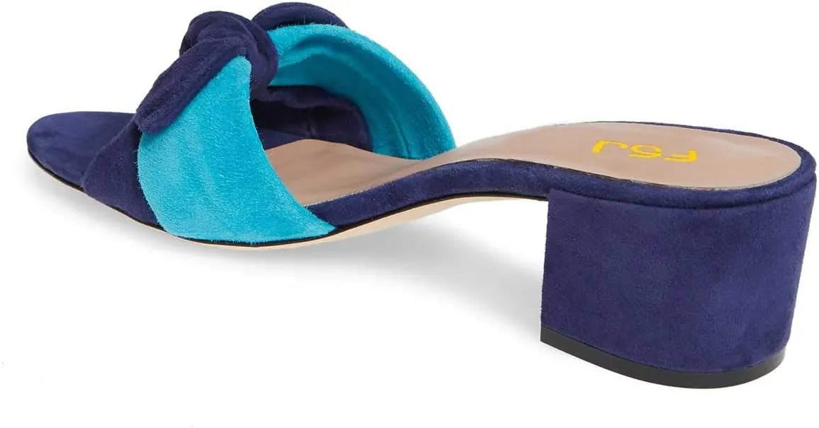 FSJ Women Cute Bowknot Open Toe Block Low Heel Slide Sandals Casual Summer Slippers Shoes Size 4-15 US