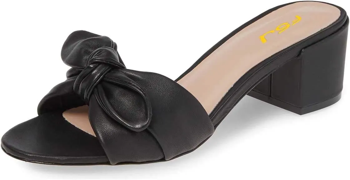 FSJ Women Cute Bowknot Open Toe Block Low Heel Slide Sandals Casual Summer Slippers Shoes Size 4-15 US