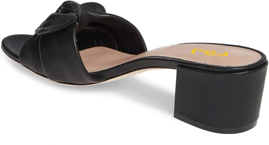 FSJ Women Cute Bowknot Open Toe Block Low Heel Slide Sandals Casual Summer Slippers Shoes Size 4-15 US