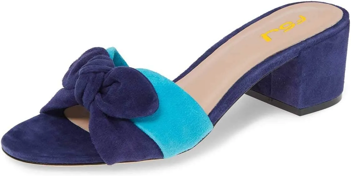 FSJ Women Cute Bowknot Open Toe Block Low Heel Slide Sandals Casual Summer Slippers Shoes Size 4-15 US