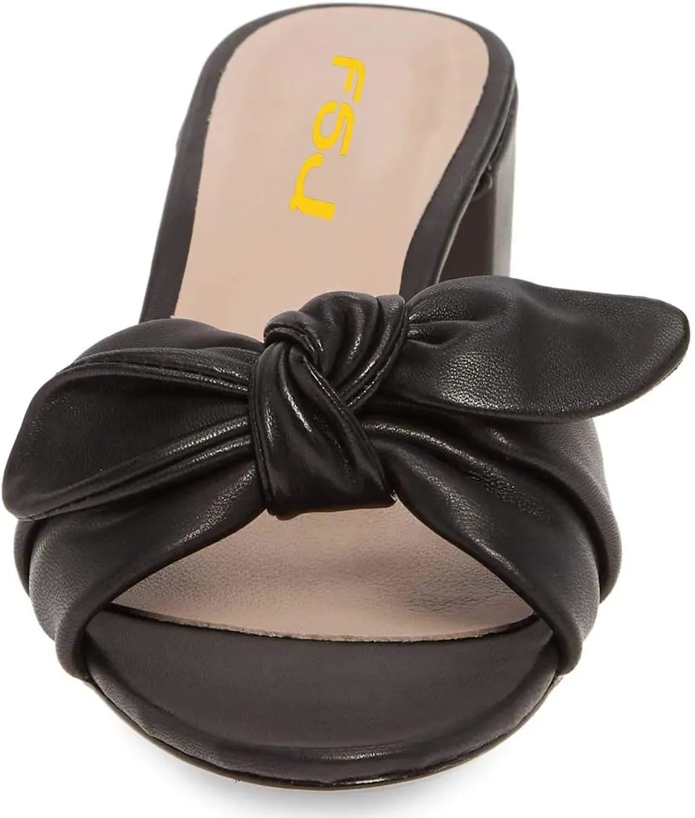 FSJ Women Cute Bowknot Open Toe Block Low Heel Slide Sandals Casual Summer Slippers Shoes Size 4-15 US