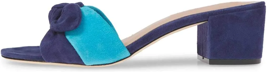 FSJ Women Cute Bowknot Open Toe Block Low Heel Slide Sandals Casual Summer Slippers Shoes Size 4-15 US