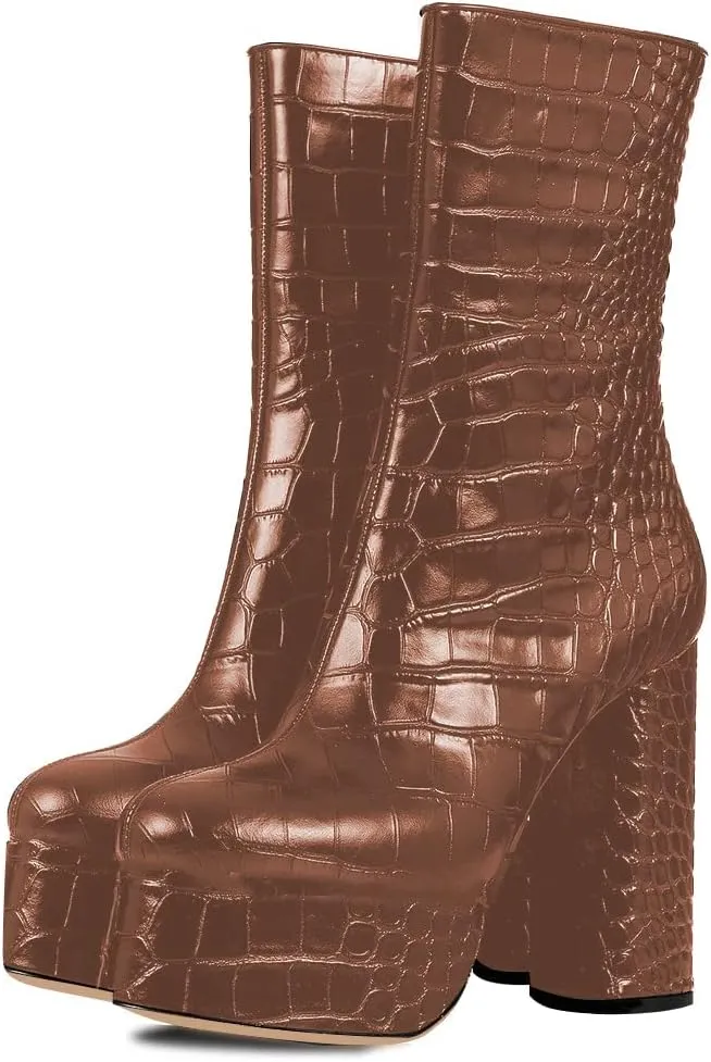 FSJ Women Gorgeous Platform Ankle Boots Closed Round Toe Chunky High Heel Pull On Shoes Size 4-15 US
