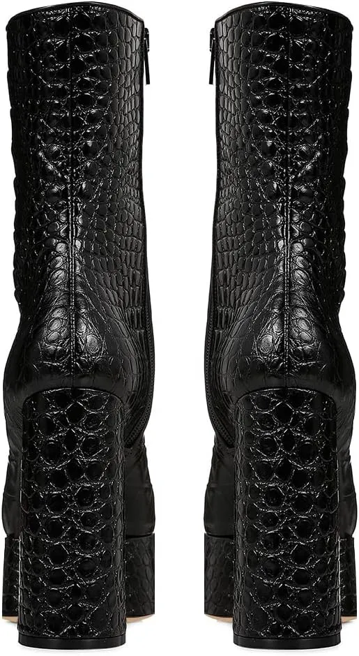 FSJ Women Gorgeous Platform Ankle Boots Closed Round Toe Chunky High Heel Pull On Shoes Size 4-15 US