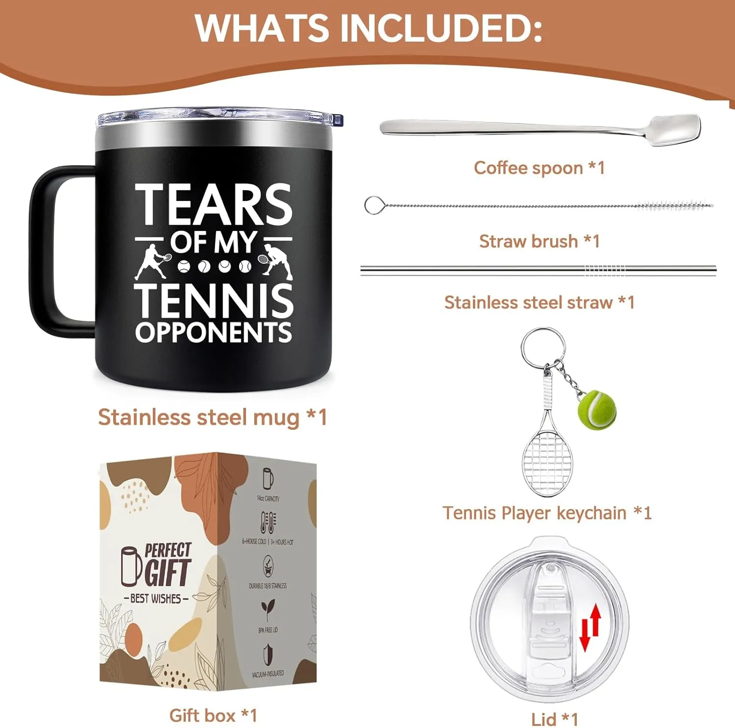 Fufendio Tennis Gifts for Men, Women - Funny Gifts for Tennis Lover - Tear of My Tennis Opponents Coffee Mug 14oz - Mothers Day, Fathers Day Gift for Tennis Trainer, Players