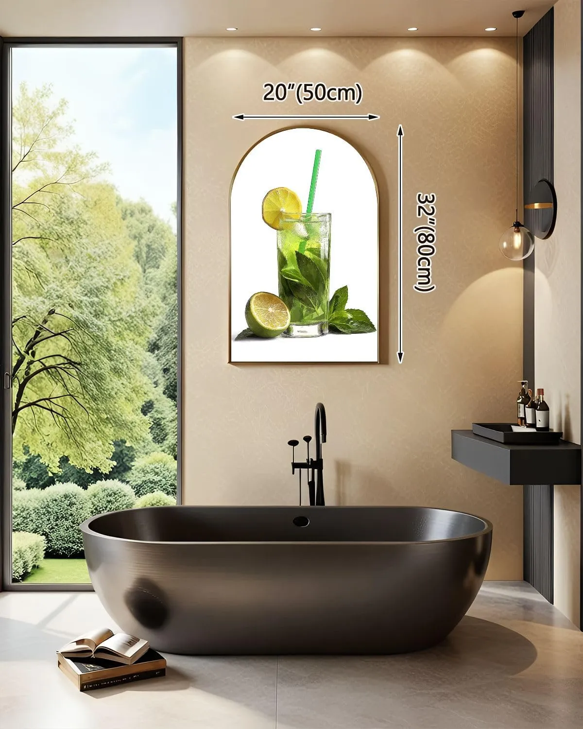 FUIENCFKE Canvas Wall Art with Golden Frames Arch Cold drink lime mint ice white Canvas Prints Painting Picture Home Wall Decor Artworks Ready to Hang 20"x36"