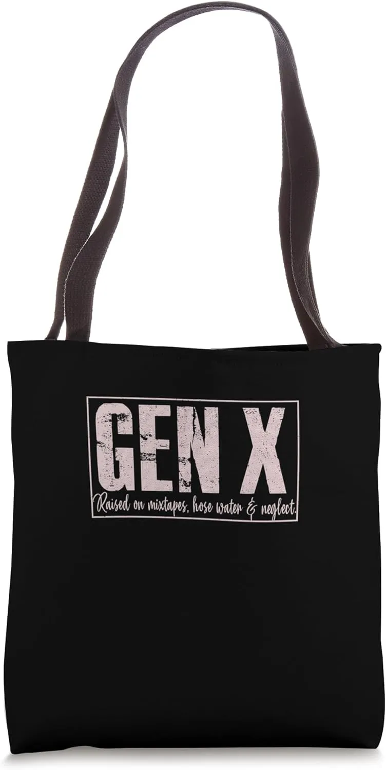 Funny Gen X Raised on Mixtapes Hose Water and Neglect Retro Tote Bag