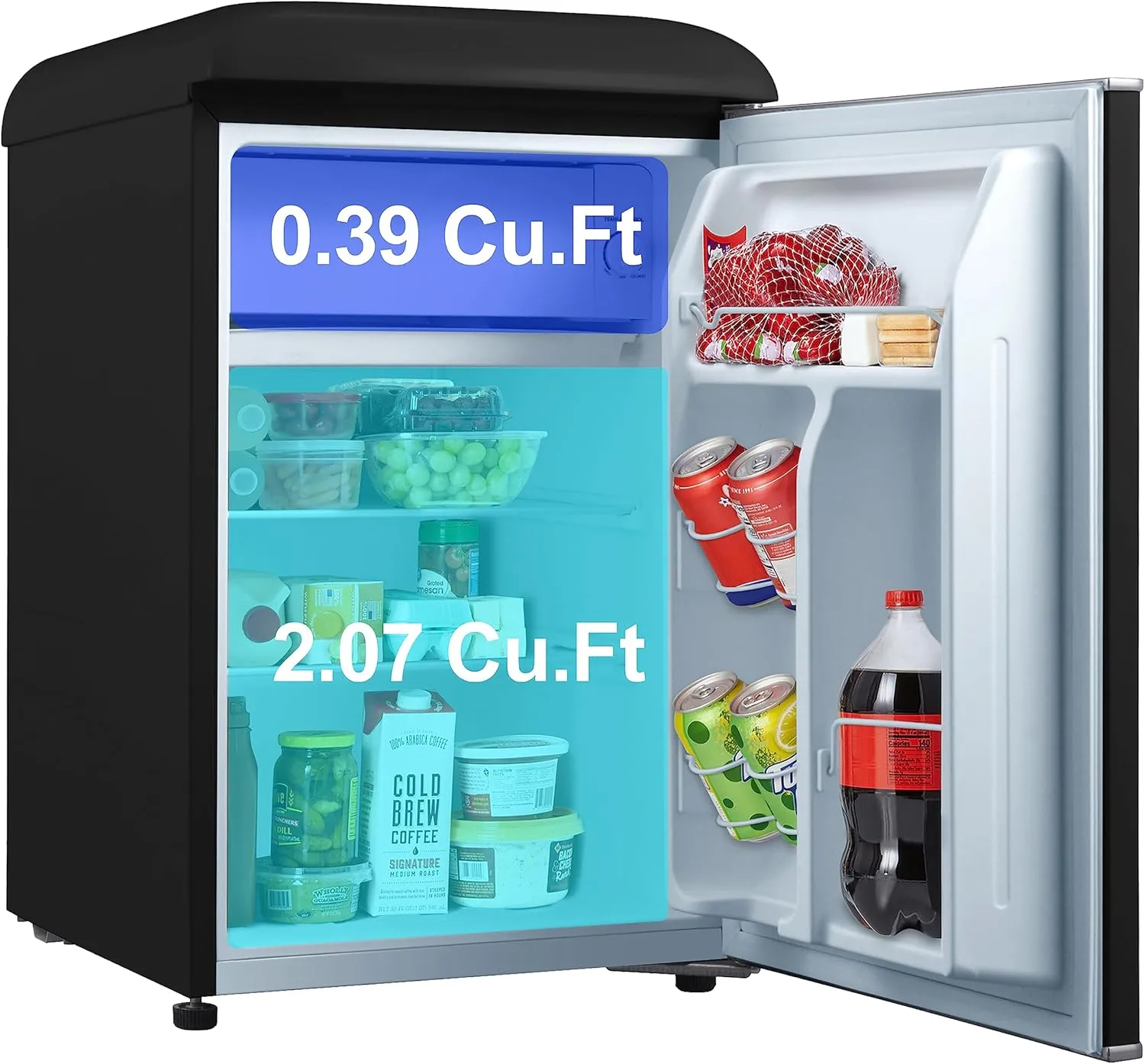 Galanz GLR25MBKR10 Retro Compact Refrigerator, Mini Fridge with Single Doors, Adjustable Mechanical Thermostat with Chiller, Black, 2.5 cu ft
