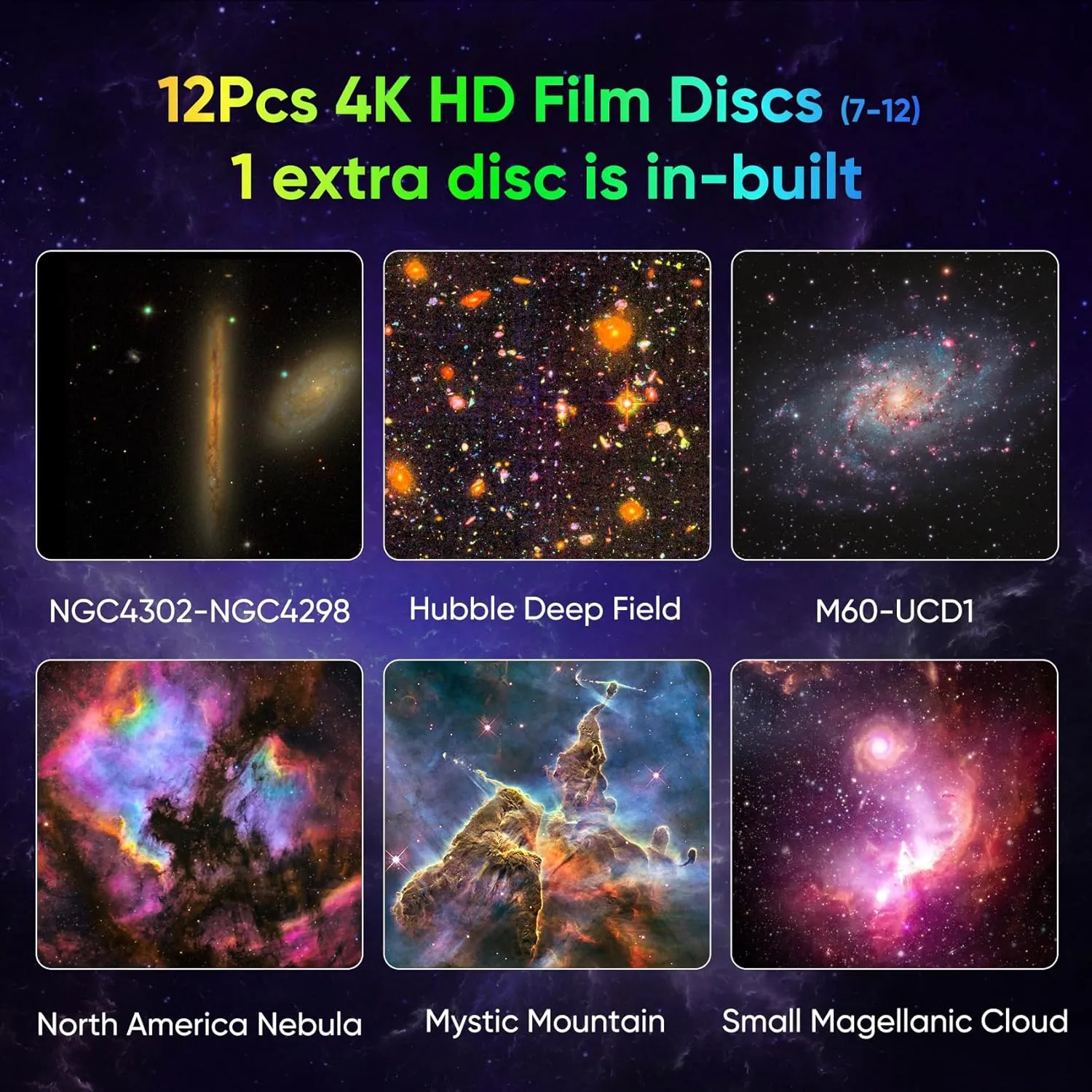 Galaxy Projector for Bedroom, HD Image Star Projector Galaxy Light Adjustable Knob, 13 Film Discs Planetarium Projector for Kids, 360° Rotating 1/2h Timer Simple 3-Button Control