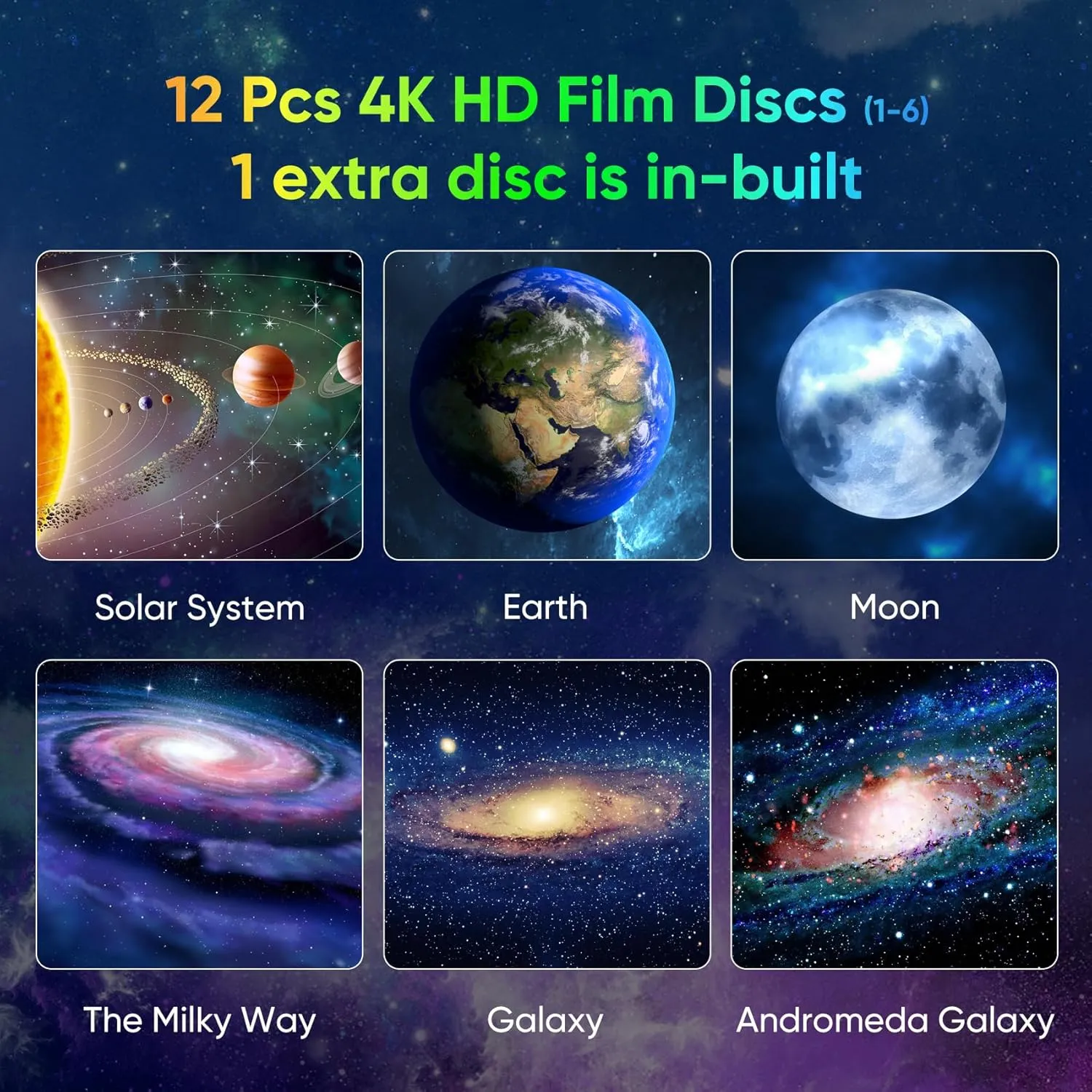 Galaxy Projector for Bedroom, HD Image Star Projector Galaxy Light Adjustable Knob, 13 Film Discs Planetarium Projector for Kids, 360° Rotating 1/2h Timer Simple 3-Button Control