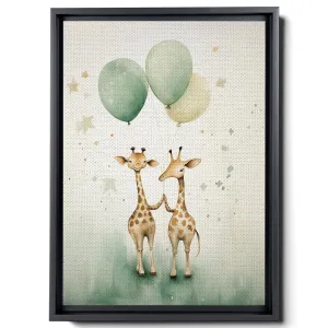 Giraffes With Balloons And Stars, In The Style Of Light Emerald And Beige, Large Canvas, Canvas