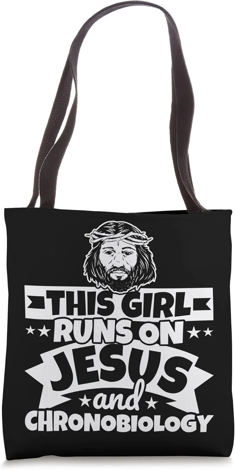 Girl runs on Jesus and Chronobiology Tote Bag