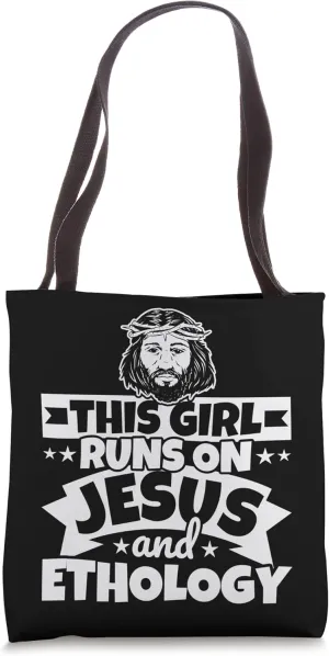 Girl runs on Jesus and Ethology Tote Bag