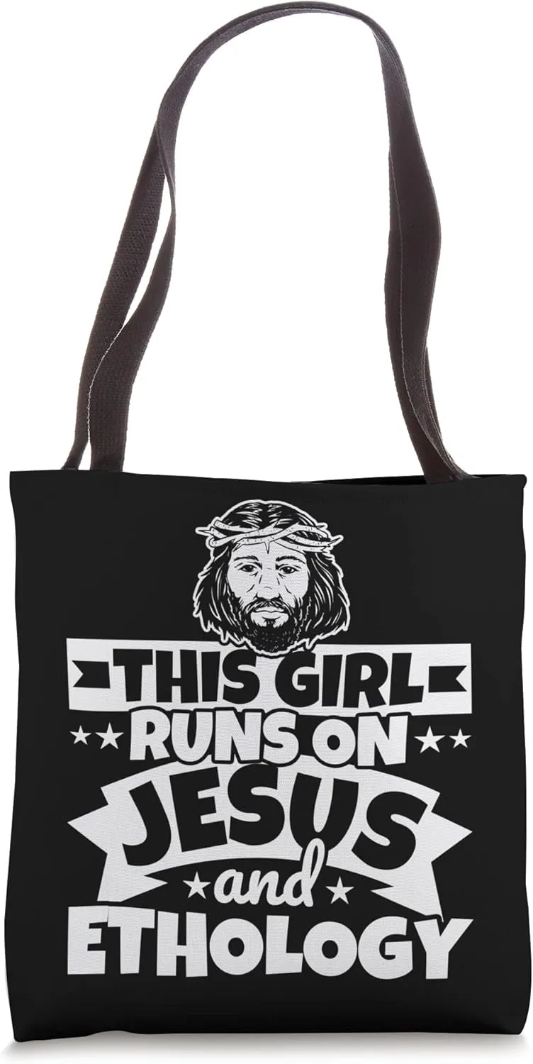 Girl runs on Jesus and Ethology Tote Bag