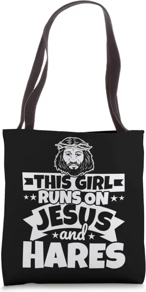 Girl runs on Jesus and Hares Tote Bag