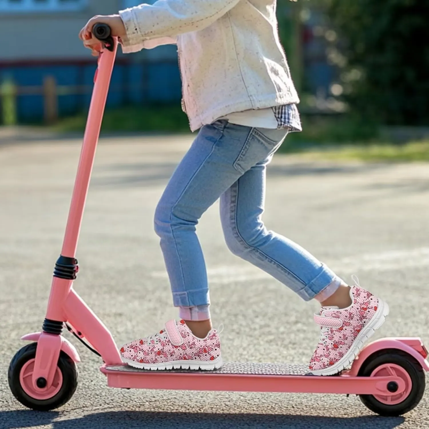Girls' Athletic Shoes with Hook and Loop Kids Running Shoes for Travel