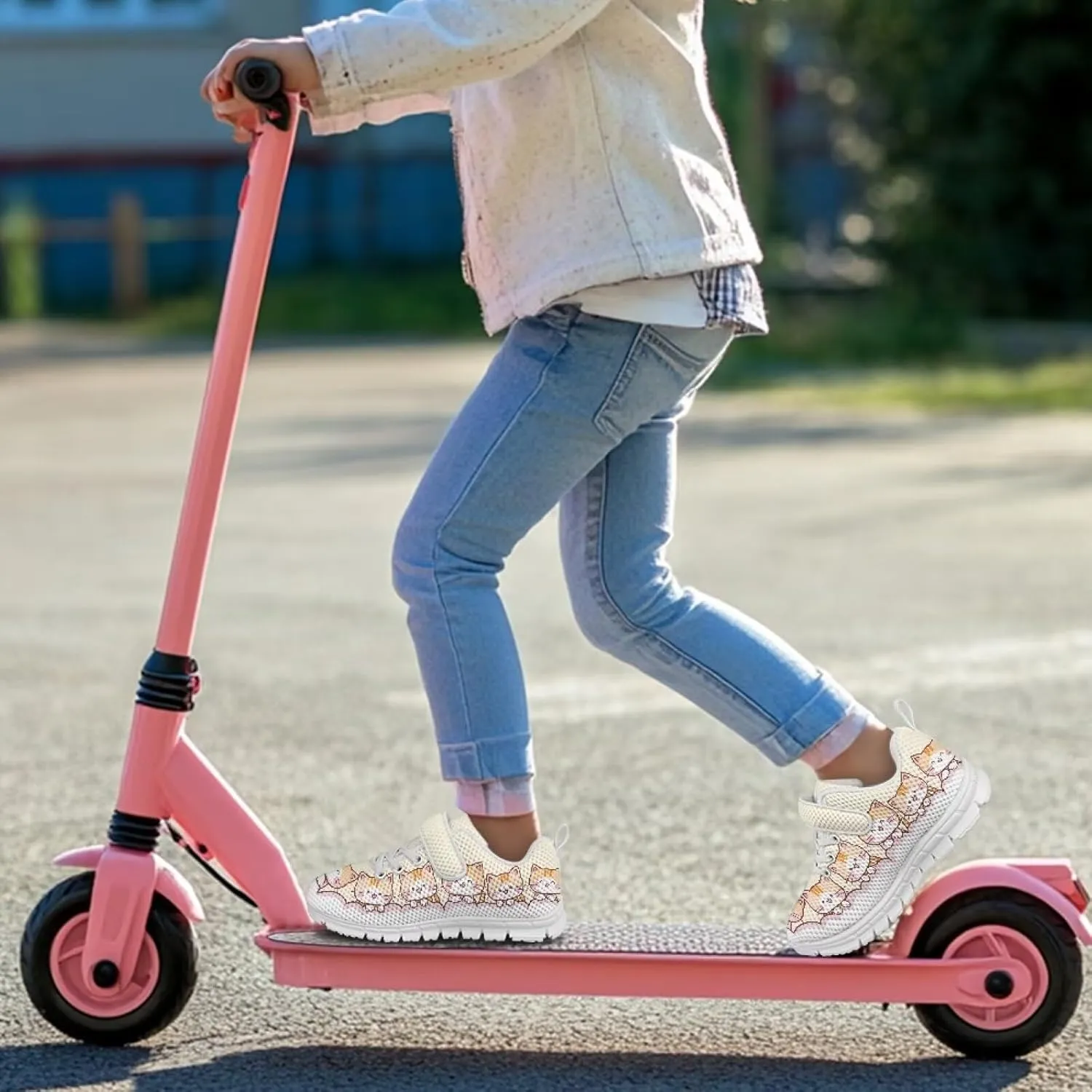 Girls' Athletic Shoes with Hook and Loop Kids Running Shoes for Travel