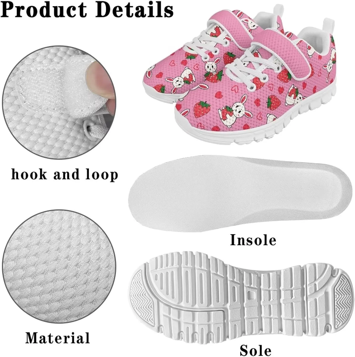 Girls' Athletic Shoes with Hook and Loop Kids Running Shoes for Travel