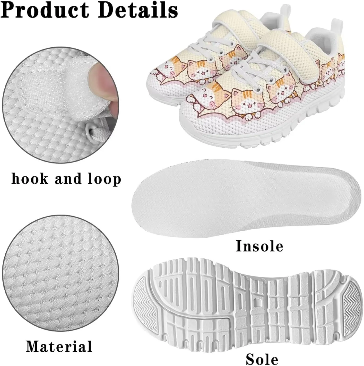 Girls' Athletic Shoes with Hook and Loop Kids Running Shoes for Travel
