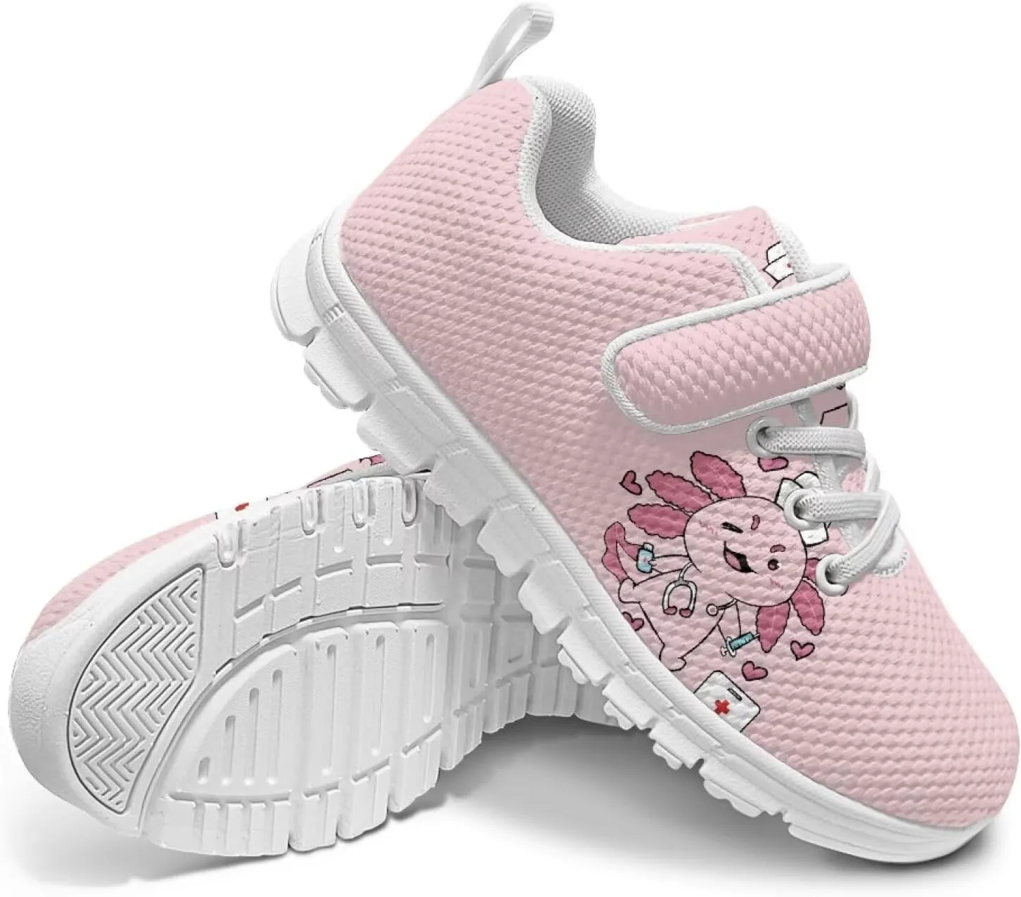 Girls' Athletic Shoes with Hook and Loop Kids Running Shoes for Travel