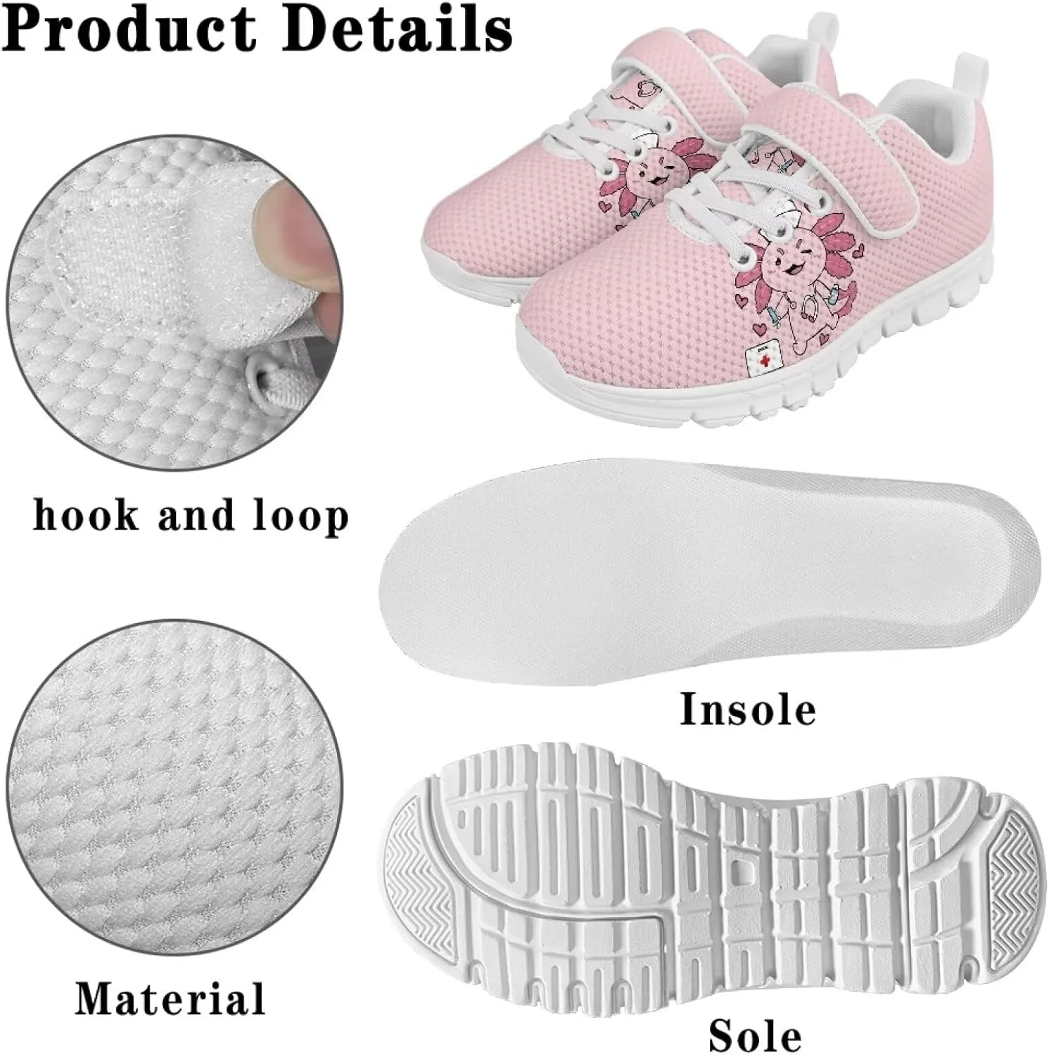 Girls' Athletic Shoes with Hook and Loop Kids Running Shoes for Travel