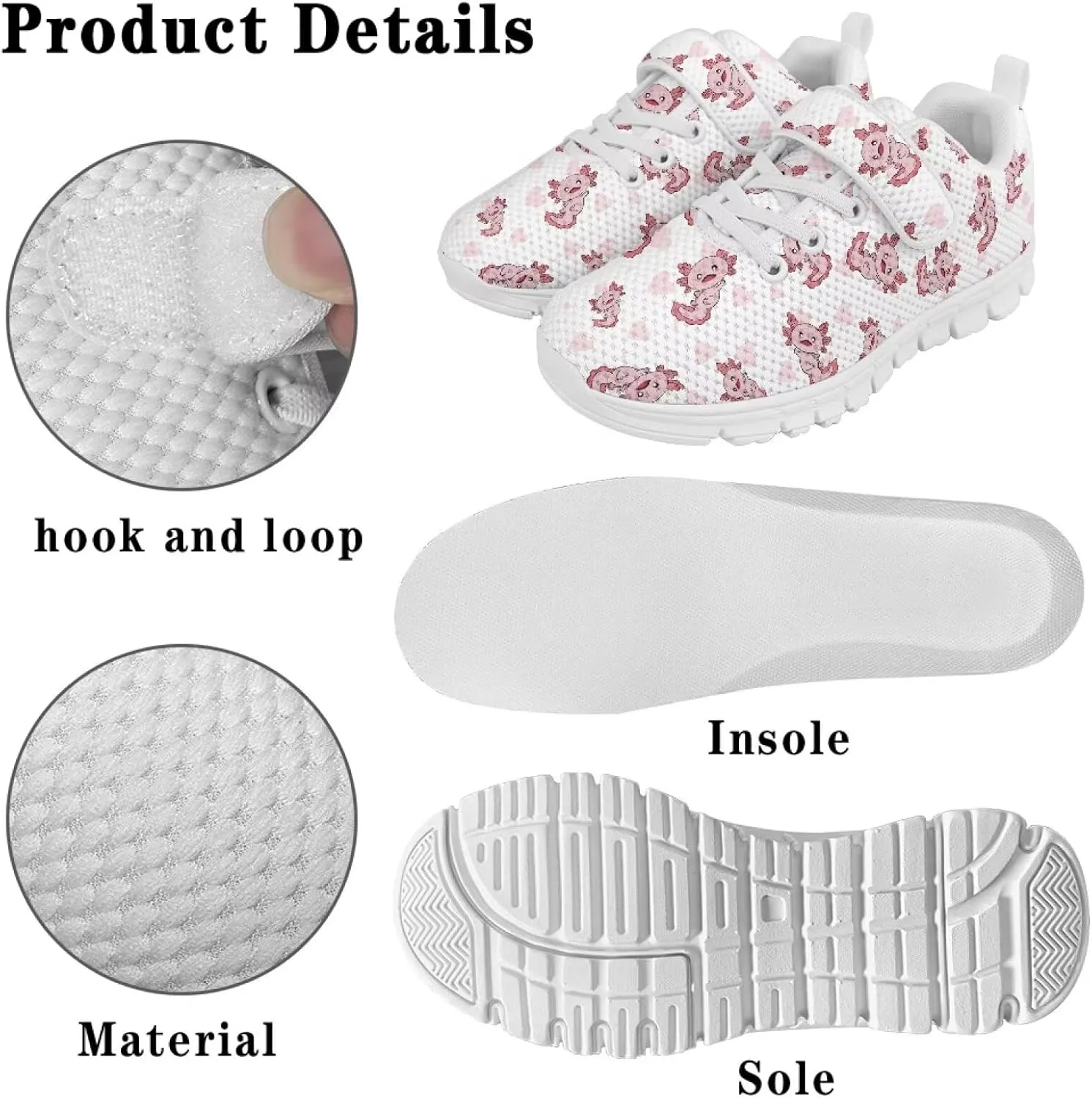 Girls' Athletic Shoes with Hook and Loop Kids Running Shoes for Travel