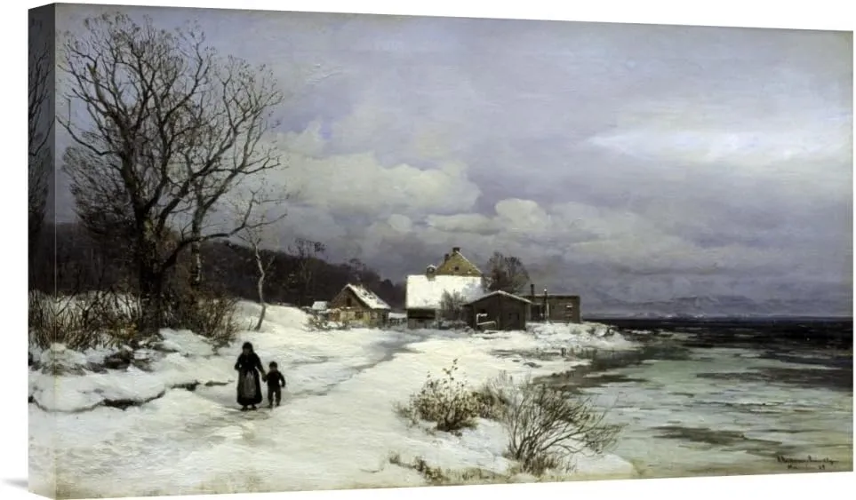 Global Gallery Budget Anders Anderson-Lundby Starnberger Sea Under Snow Gallery Wrap Giclee on Canvas Wall Art Print