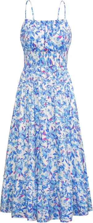 GRACE KARIN Womens 2025 Summer Maxi Dress Sleeveless Floral Spaghetti Strap Smocked Boho Beach Long Dress with Pockets