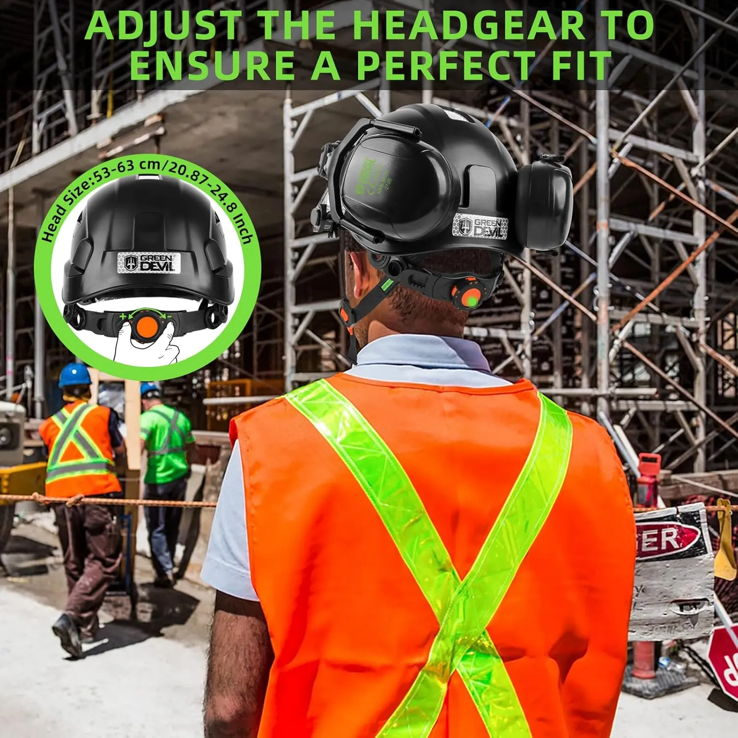 GREEN DEVIL Hard Hat Safety Helmet with Visor and Ear Muffs Men Women Vented Work Hardhat ANSI Z89.1 Cascos De Construccion for Industrial Construction Forestry