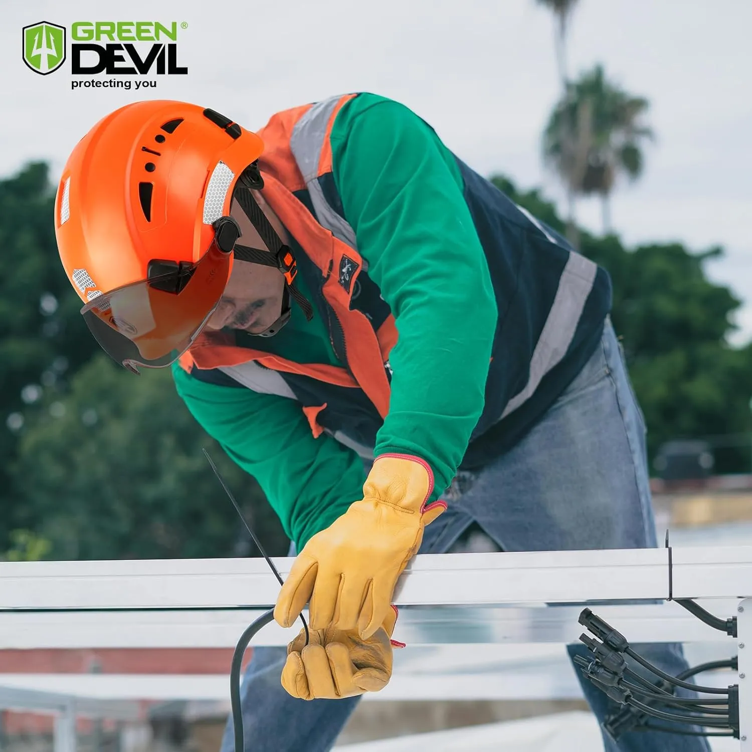 GREEN DEVIL Safety Hard Hat with Tinted & Clear Visor Vented Construction Helmet Cascos de Construccion ABS Work hardhats for Men