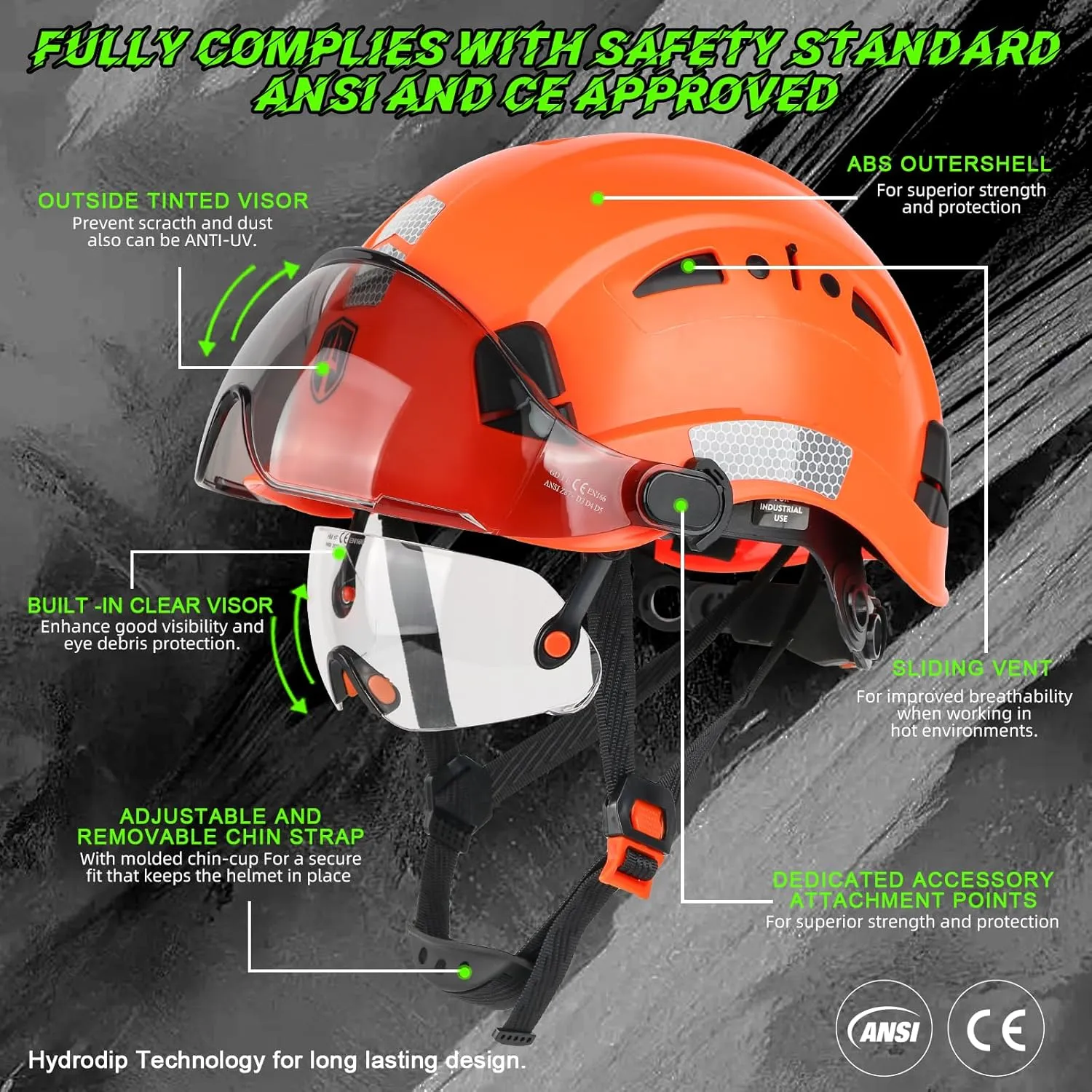 GREEN DEVIL Safety Hard Hat with Tinted & Clear Visor Vented Construction Helmet Cascos de Construccion ABS Work hardhats for Men