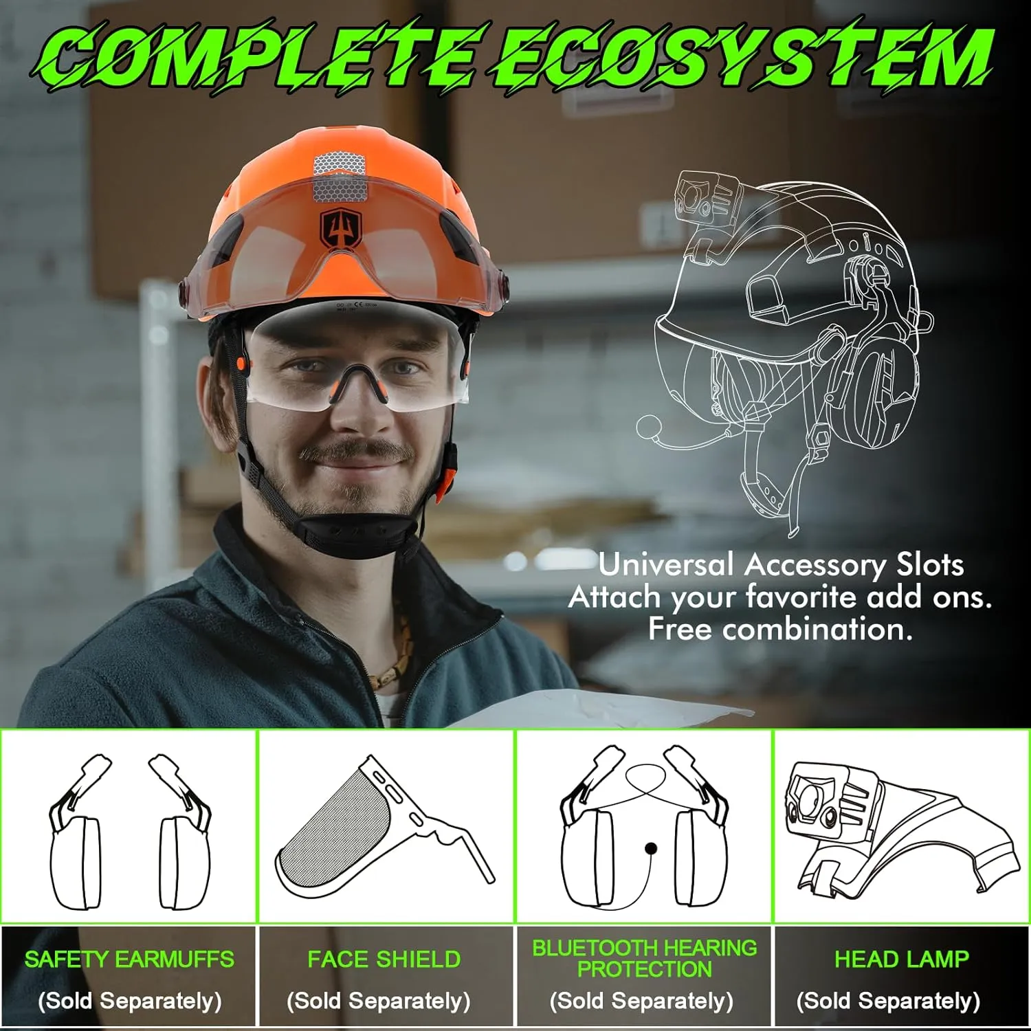 GREEN DEVIL Safety Hard Hat with Tinted & Clear Visor Vented Construction Helmet Cascos de Construccion ABS Work hardhats for Men