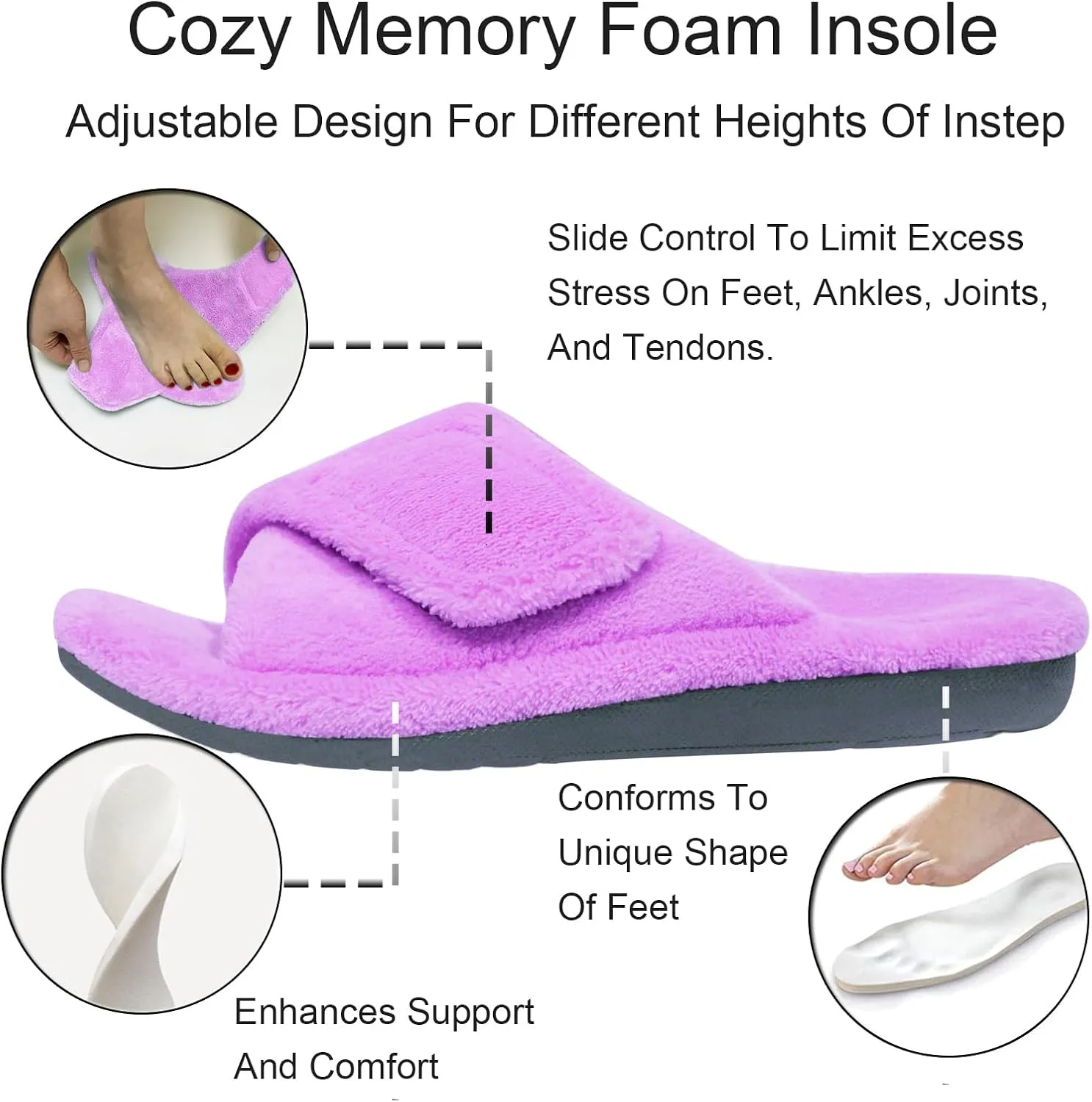 GRITHEIM Women's Orthotic Arch Support Slippers Fuzzy Adjustable Orthopedic Slippers for Plantar Fasciitis Furry Slide for Ladies