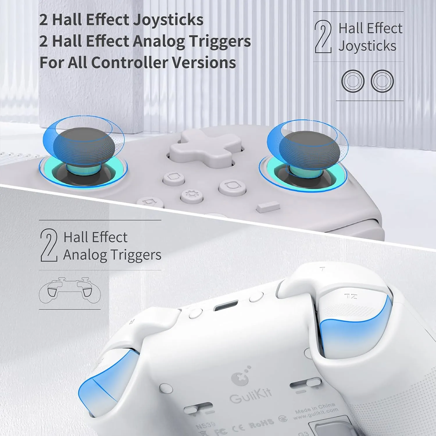 GuliKit KK3 MAX Controller, Kingkong 3 Pro Switch Controller (No Drift) for Switch/PC/Android/MacOS/IOS with 4 Back Buttons, Hall Joysticks and Triggers, Maglev/Rotor/HD Vibration (White)