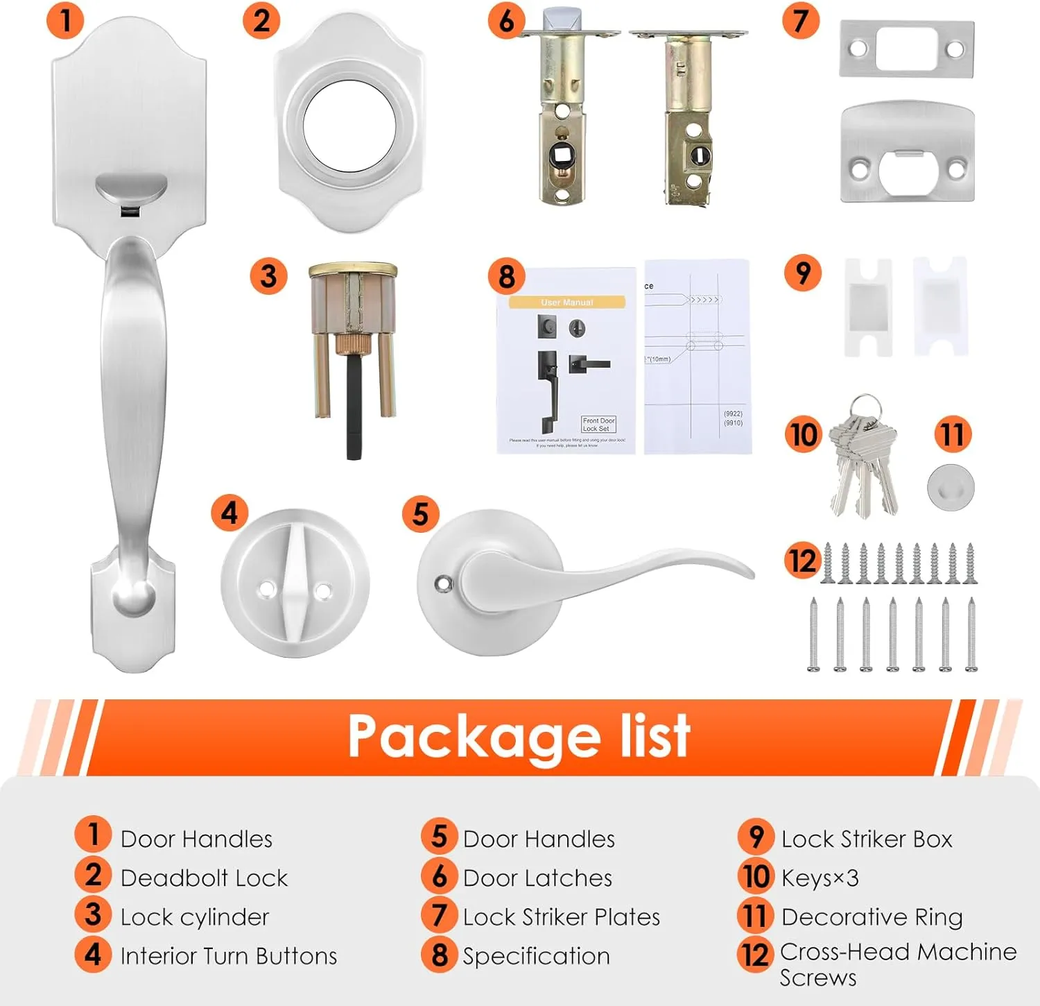 Haidms Brushed Nickel Front Door Handle and Deadbolt Set, Front Door Lock Set, Entry Door Locksets with Deadbolt Single Cylinder, Exterior Door Handle with Reversible Handle Lever