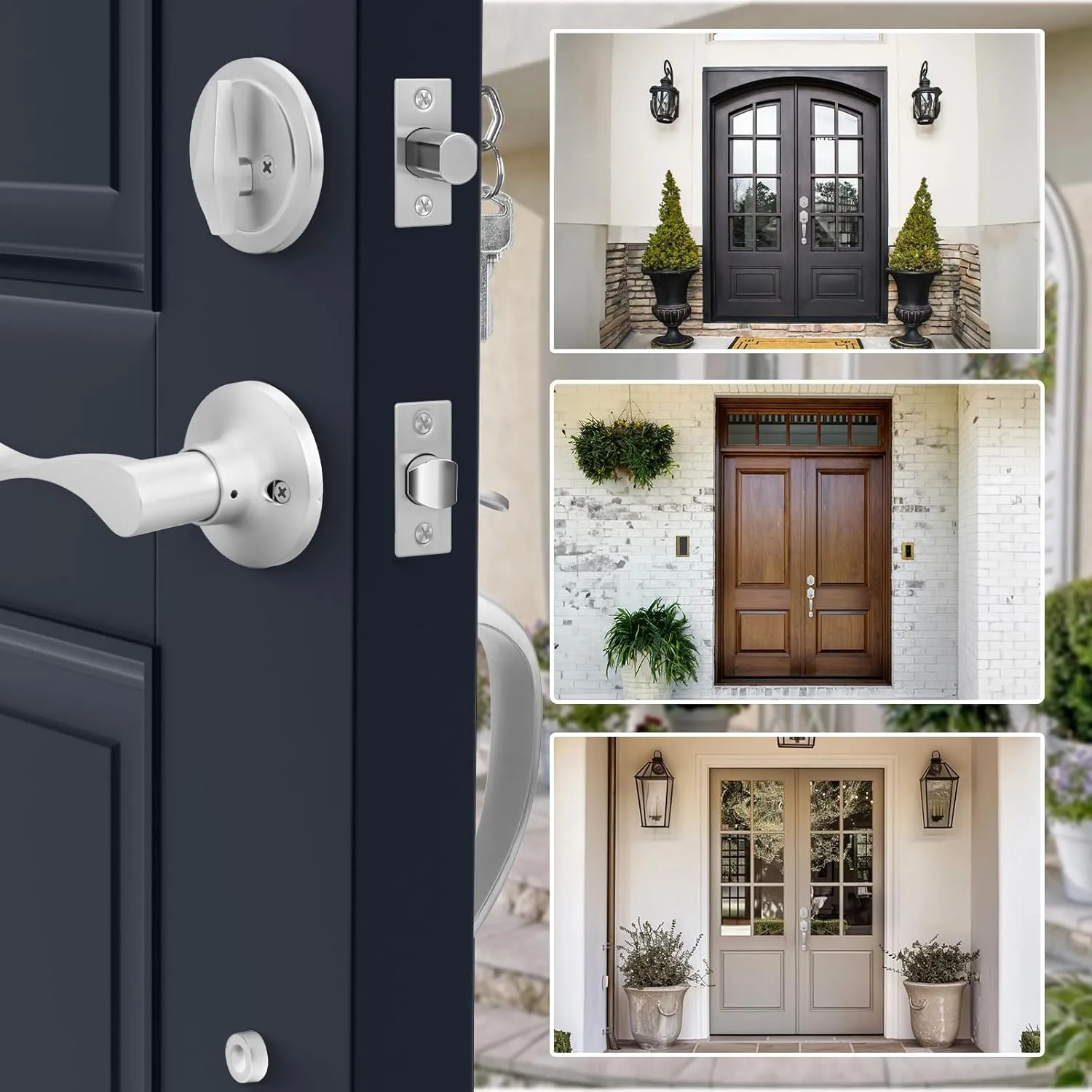 Haidms Brushed Nickel Front Door Handle and Deadbolt Set, Front Door Lock Set, Entry Door Locksets with Deadbolt Single Cylinder, Exterior Door Handle with Reversible Handle Lever