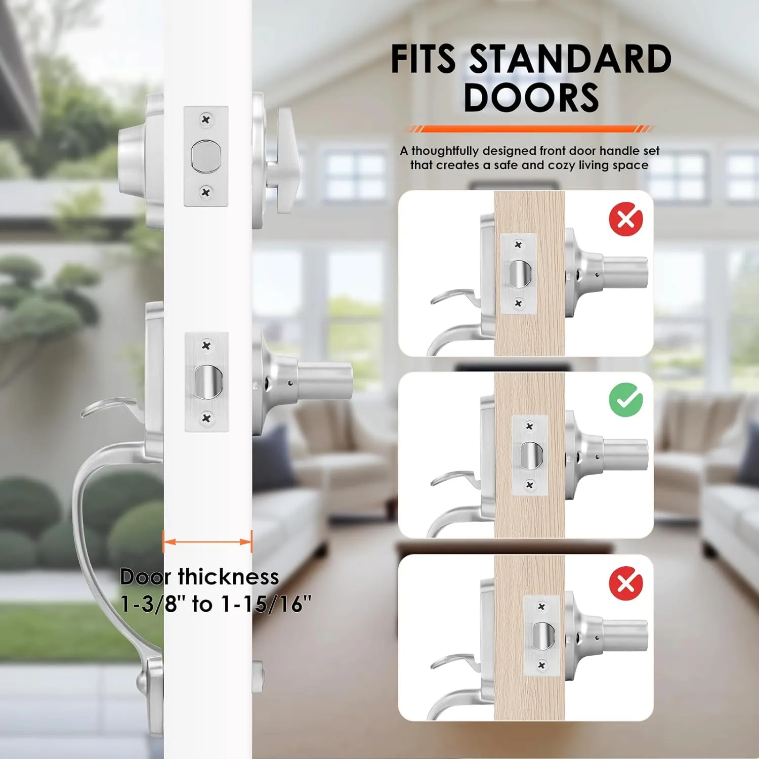 Haidms Brushed Nickel Front Door Handle and Deadbolt Set, Front Door Lock Set, Entry Door Locksets with Deadbolt Single Cylinder, Exterior Door Handle with Reversible Handle Lever