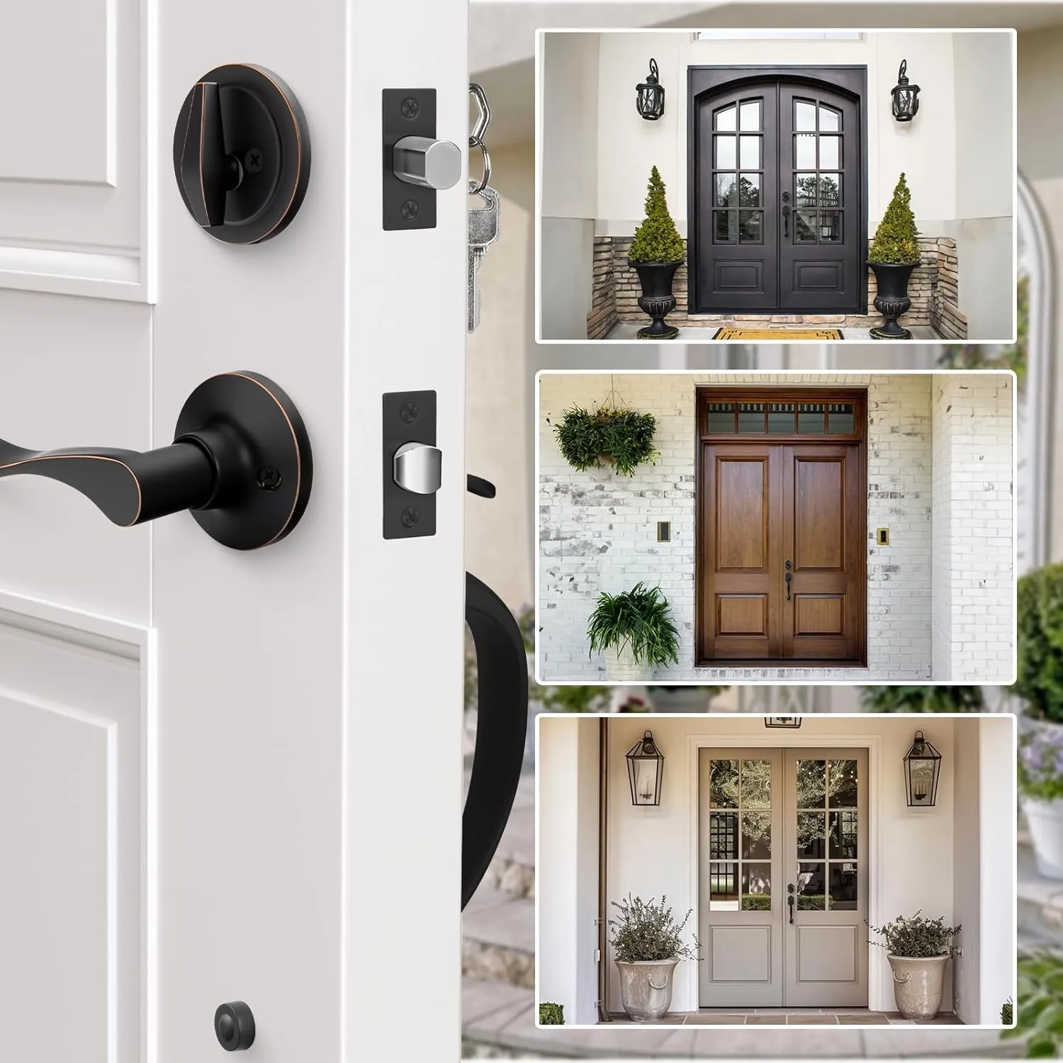 Haidms Oil-Rubbed Bronze Front Door Handle and Deadbolt Set, Front Door Lock Set, Entry Door Locksets with Deadbolt Single Cylinder, Exterior Door Handle with Reversible Handle Lever