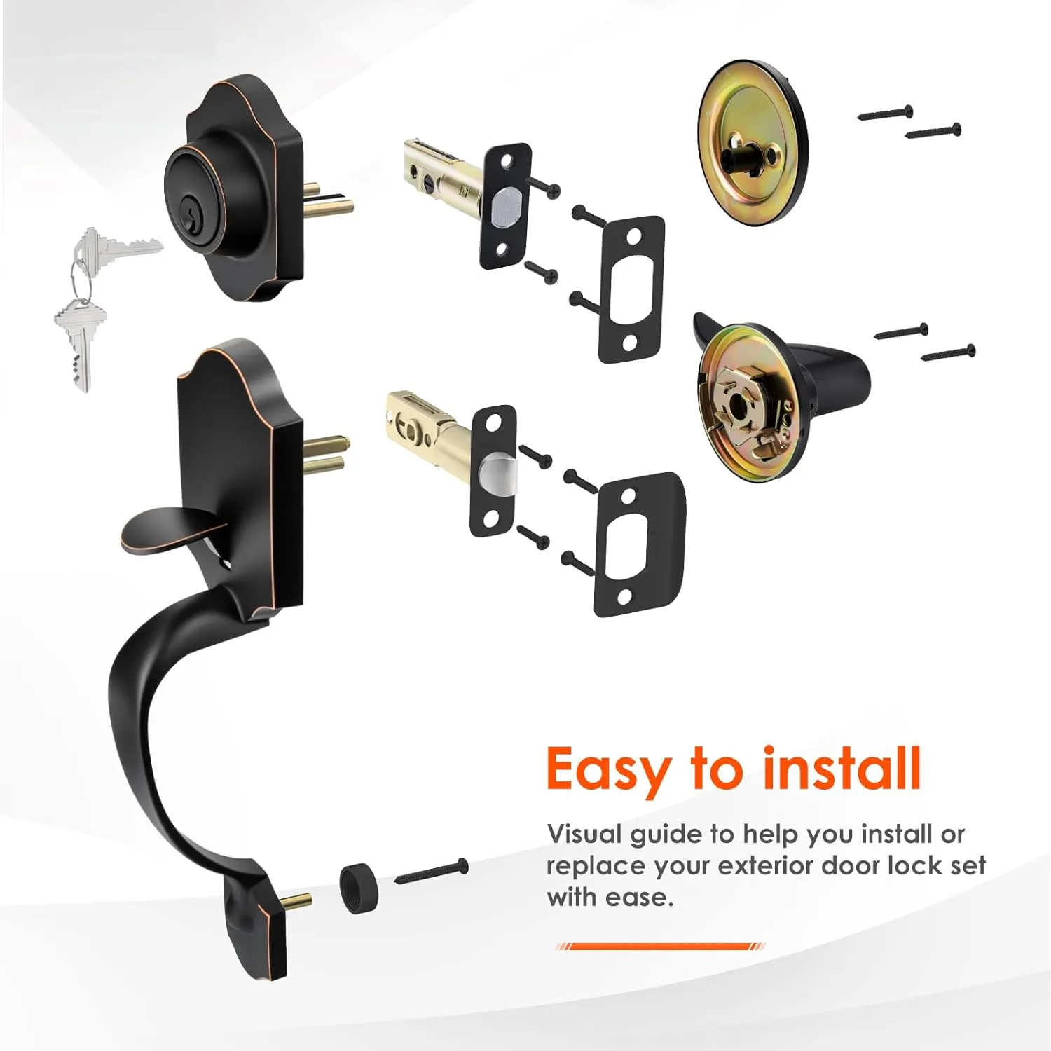 Haidms Oil-Rubbed Bronze Front Door Handle and Deadbolt Set, Front Door Lock Set, Entry Door Locksets with Deadbolt Single Cylinder, Exterior Door Handle with Reversible Handle Lever