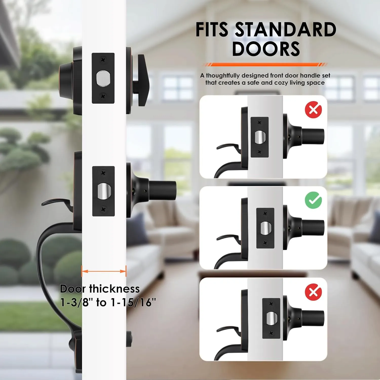 Haidms Oil-Rubbed Bronze Front Door Handle and Deadbolt Set, Front Door Lock Set, Entry Door Locksets with Deadbolt Single Cylinder, Exterior Door Handle with Reversible Handle Lever