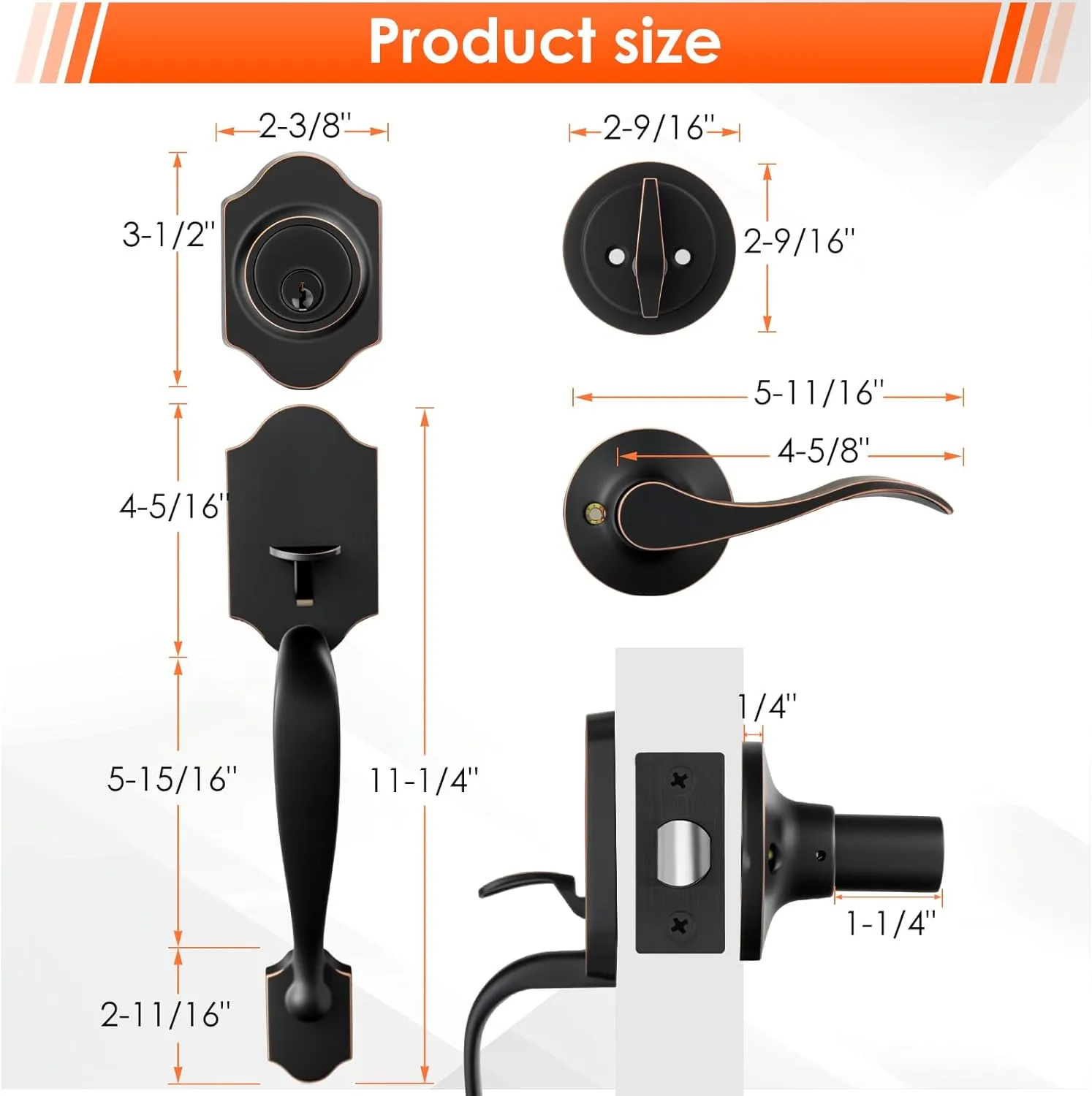 Haidms Oil-Rubbed Bronze Front Door Handle and Deadbolt Set, Front Door Lock Set, Entry Door Locksets with Deadbolt Single Cylinder, Exterior Door Handle with Reversible Handle Lever