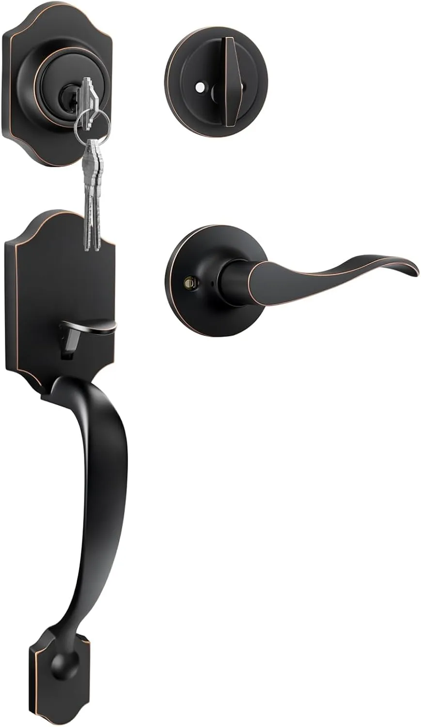 Haidms Oil-Rubbed Bronze Front Door Handle and Deadbolt Set, Front Door Lock Set, Entry Door Locksets with Deadbolt Single Cylinder, Exterior Door Handle with Reversible Handle Lever