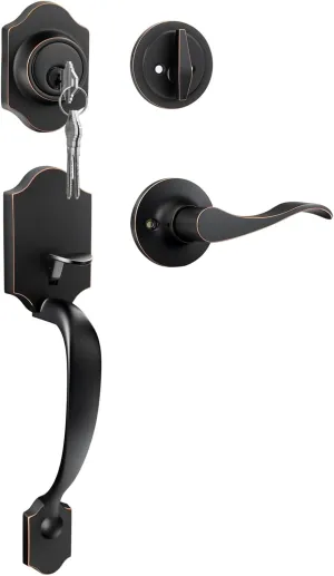Haidms Oil-Rubbed Bronze Front Door Handle and Deadbolt Set, Front Door Lock Set, Entry Door Locksets with Deadbolt Single Cylinder, Exterior Door Handle with Reversible Handle Lever