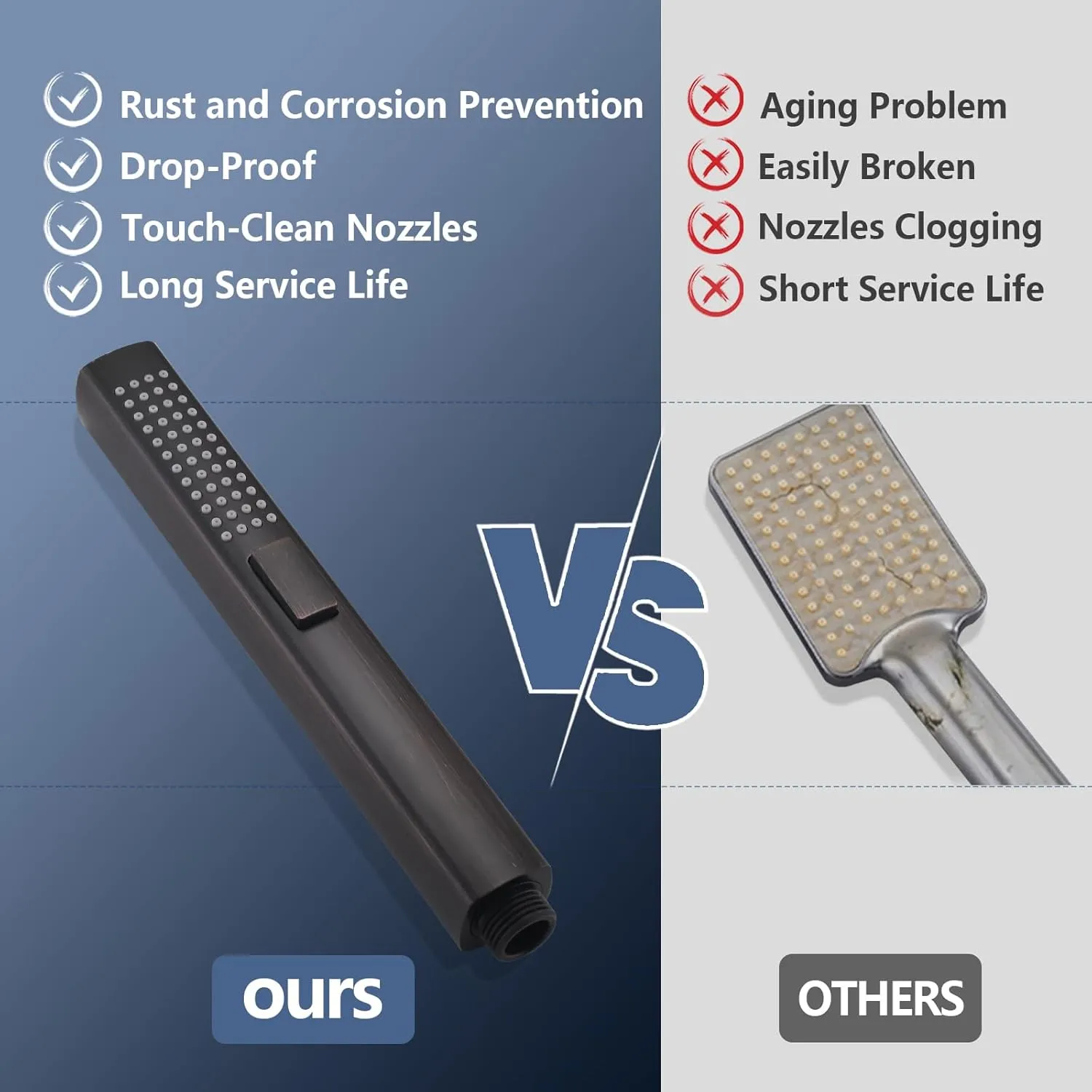 Handheld Shower Head with Slide Bar Combo, 27.5-Inch Adjustable Height Slide Bar, High Perssure Handheld Shower Head with 6.6ft Extra Long Hose, Brass Wall Supply Elbow, Oil Rubbed Bronze