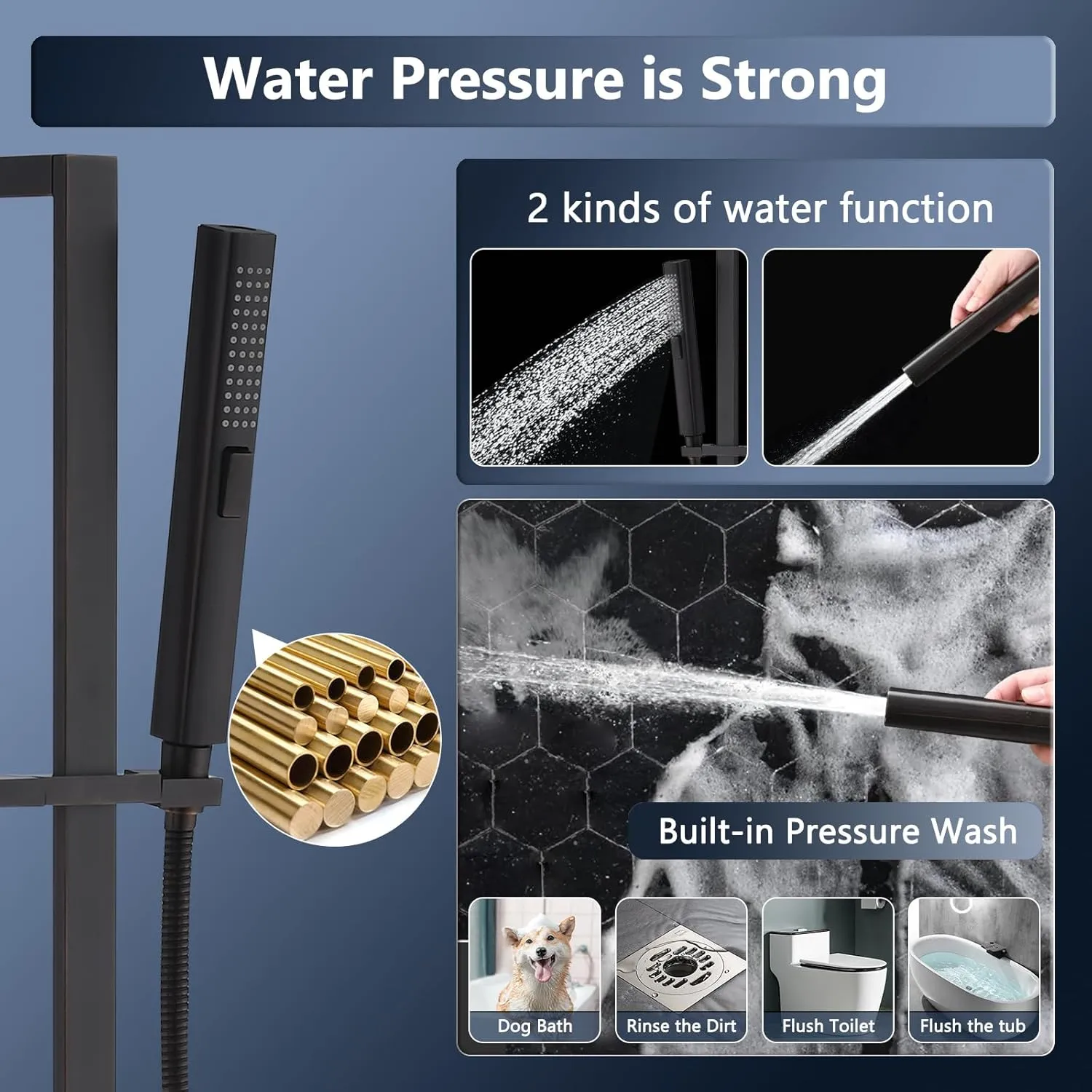 Handheld Shower Head with Slide Bar Combo, 27.5-Inch Adjustable Height Slide Bar, High Perssure Handheld Shower Head with 6.6ft Extra Long Hose, Brass Wall Supply Elbow, Oil Rubbed Bronze