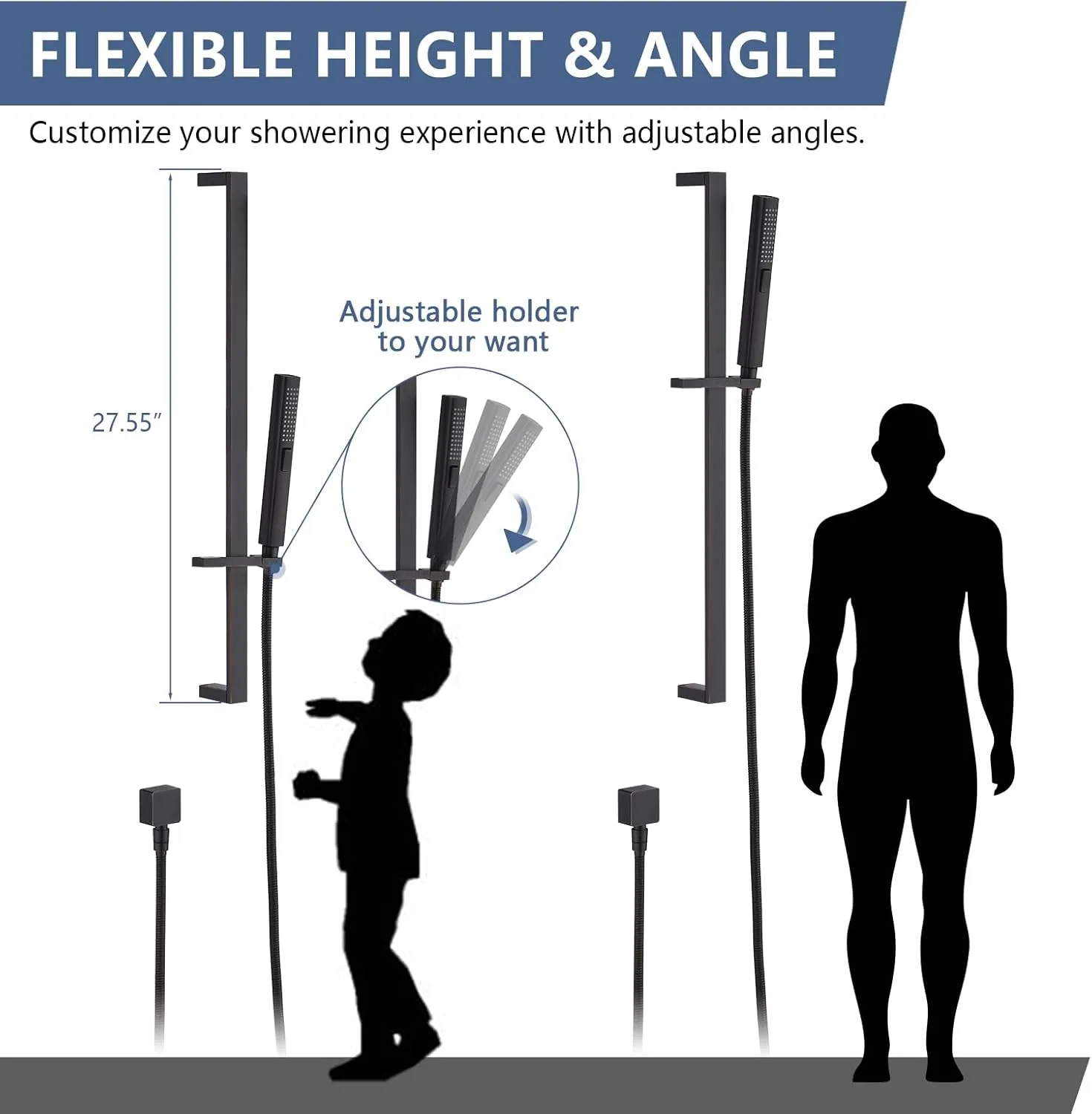 Handheld Shower Head with Slide Bar Combo, 27.5-Inch Adjustable Height Slide Bar, High Perssure Handheld Shower Head with 6.6ft Extra Long Hose, Brass Wall Supply Elbow, Oil Rubbed Bronze