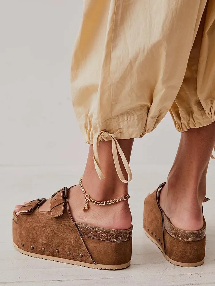 heelchic Platform Sandals Women, Chunky Platform Wedges with Arch Support, Big Buckle Casual Open Toe Slide Sandals