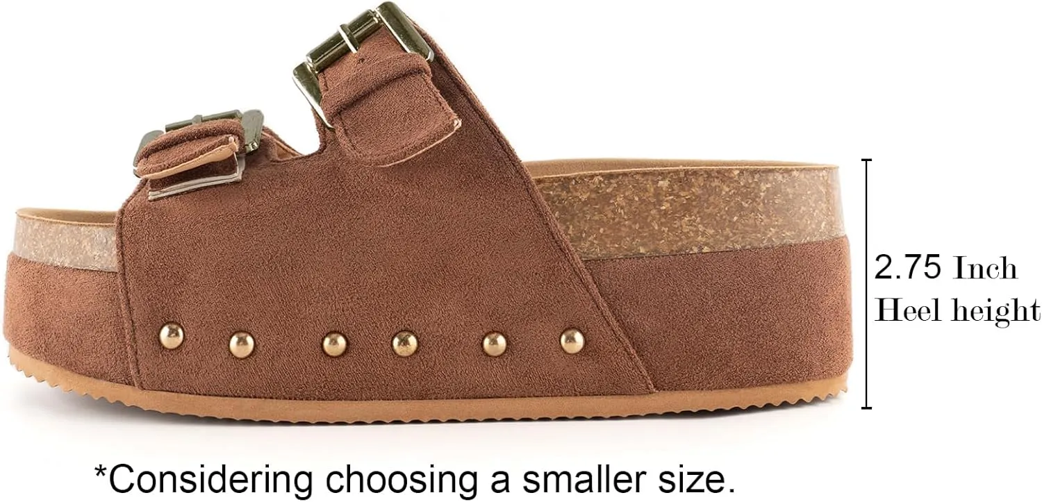 heelchic Platform Sandals Women, Chunky Platform Wedges with Arch Support, Big Buckle Casual Open Toe Slide Sandals